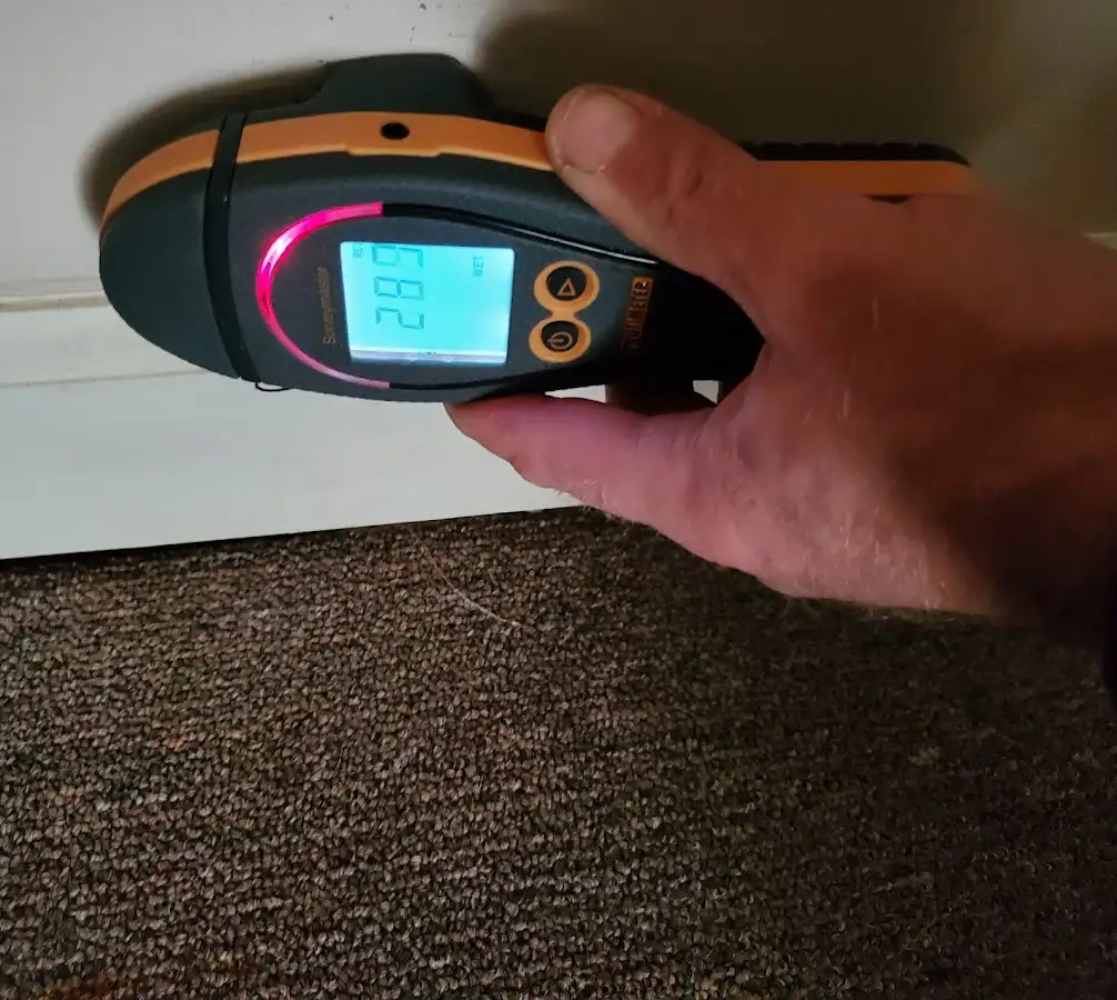 Moisture detection at baseboard during Burst Pipe Cleanup in Suamico